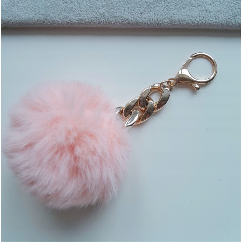 Neu Apricot Pelz Schlüsselanhänger Pompon Goldkette
