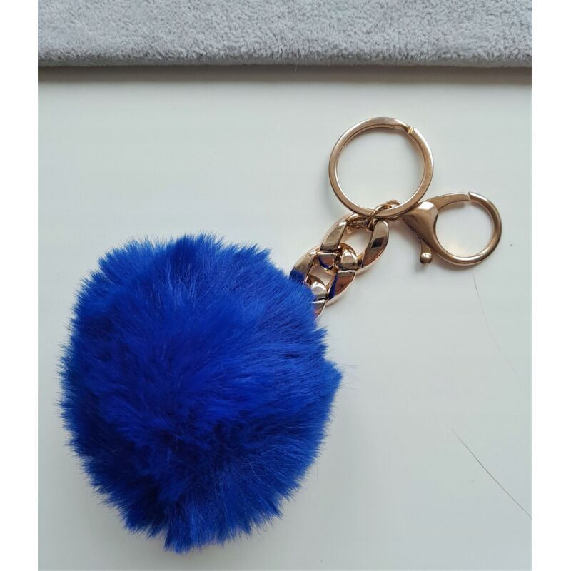 Neu Marineblauer Schlüsselanhänger Aus Pelz Mit Pompon Und Goldkette