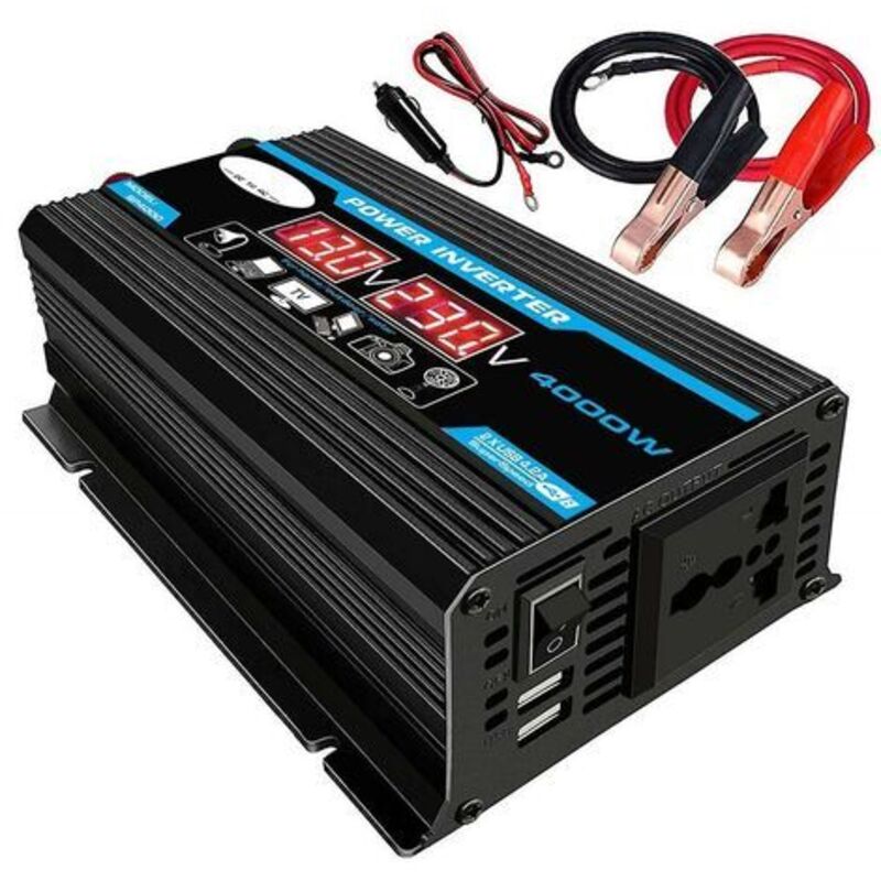 4000W Wechselrichter12v 220v/110v Led Ac Spannungswandler mit Alligatorclip Zigarettenanzünder Stecker Power Inverter für Auto KFZ Wohnwagen LKW