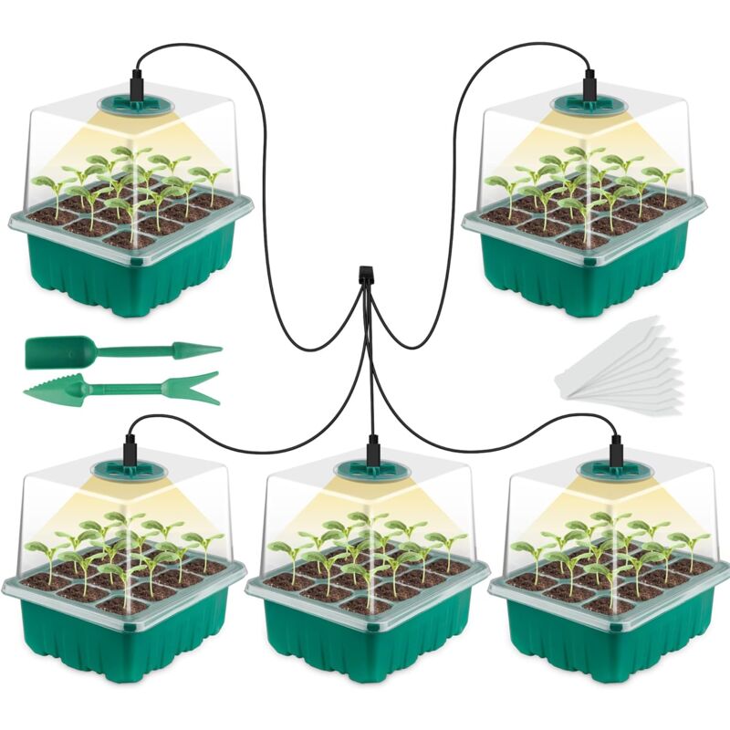 Neues 5-teiliges Mini-Gewächshaus-Pflanzenset, mit Vollspektrum-Solarlicht, Indoor-Gewächshaus-Zuchtkasten mit Deckel und Lüftungsöffnungen, 10