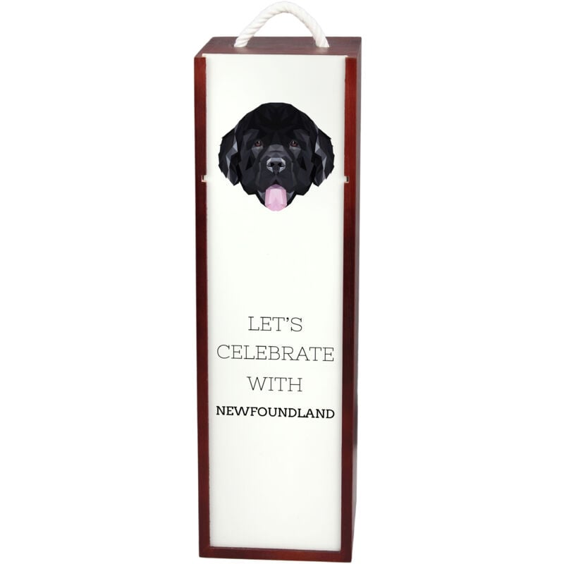 Neufundländer, Neufundländer, Wasserfall - geometrische Box mit Foto und Aufschrift für Wein von Art-Dog
