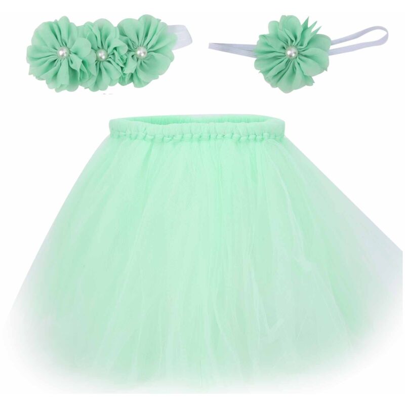 Neugeborenen-Rock- und Stirnband-Set, hellgrüne Foto-Requisite, 100-Tage-Babykleid