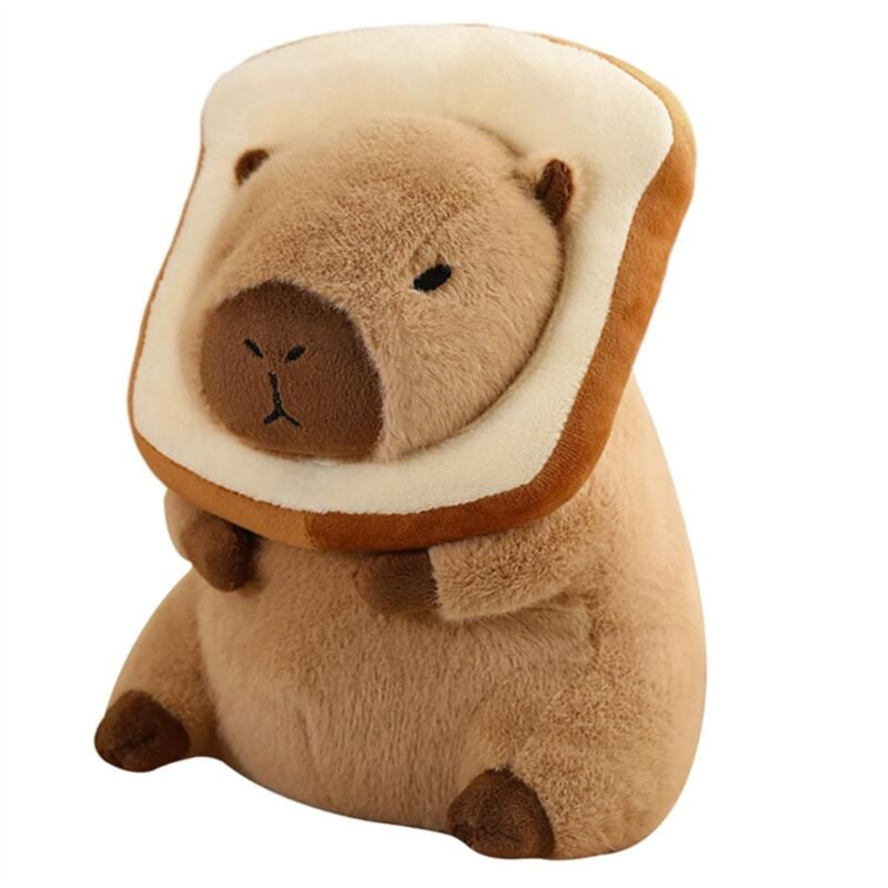 Niedliches Capybara-PlüSchkissen mit Tragbarer Toast-Kopfbedeckung, Kawaii-Brot, Capybara-Kuscheltiere, Spielzeug zum Umarmen, Geschenke 30 Cm