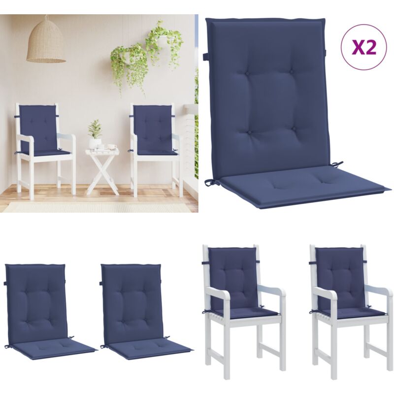 Niedriglehner-Auflagen 2 Stk. Marineblau Stoff - Niedriglehner Auflagen - Gartenstuhlkissen - Outdoor Kissen - Sitzkissen - Wasserabweisende Kissen