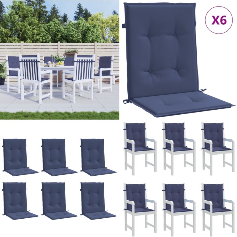 Niedriglehner-Auflagen 6 Stk. Marineblau Stoff - Niedriglehner Auflagen - Gartenstuhlkissen - Outdoor Kissen - Sitzkissen - Wasserabweisende Kissen
