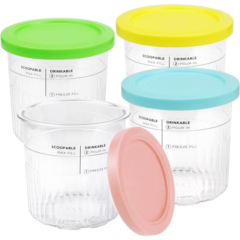 Ninja Creami Pints und Deckel im 4er-Pack, Behälter für die Eismaschine der Serie Ninja Creami Deluxe NC501 NC500 mit auslaufsicheren Deckeln,