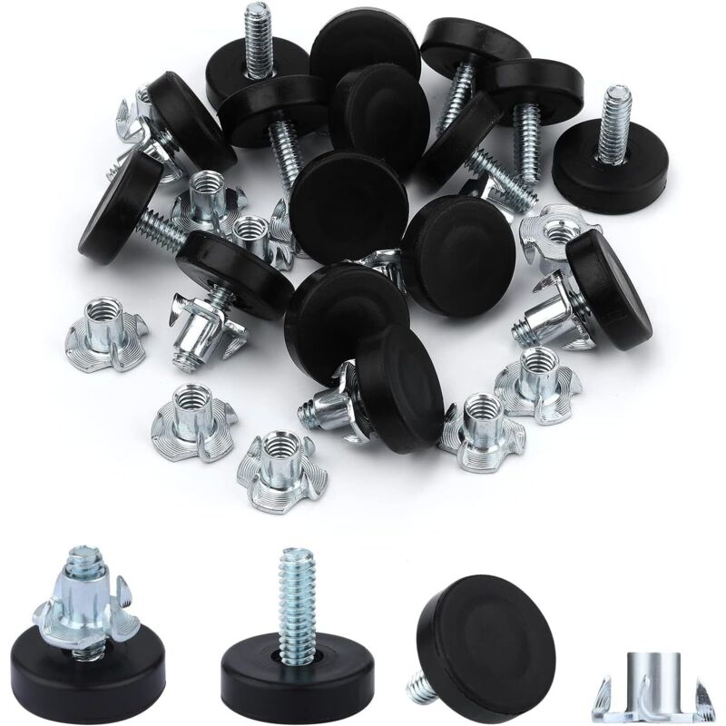 Linghhang - Nivellierfüße für Möbel, 1/4 Zoll Außengewinde, verstellbarer Möbelnivellierer mit T-Mutter, Einschraubfüße für Möbel, Schränke, Sofas,