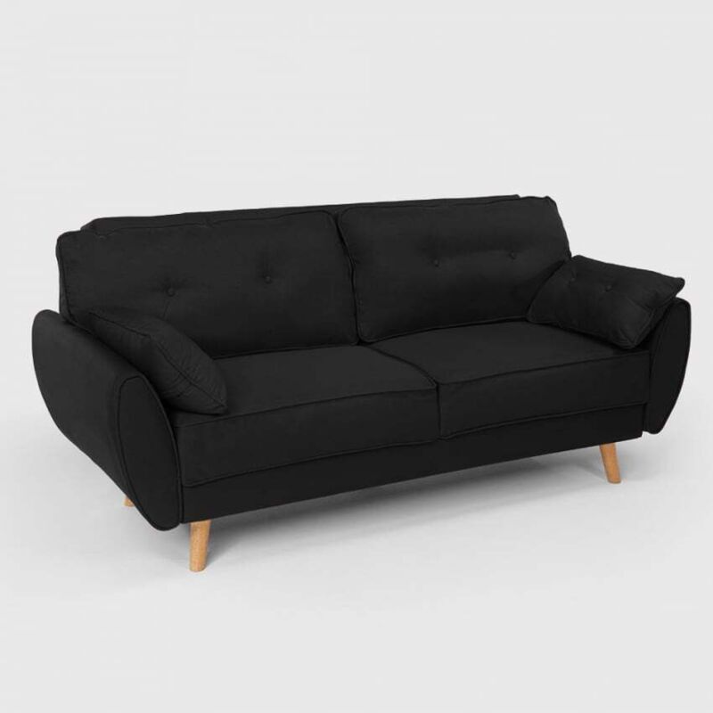 Fortaleza Schlafsofa Nordisches Design Schlafcouch Clic Clac 3-Sitzer aus Stoff - Schwarz