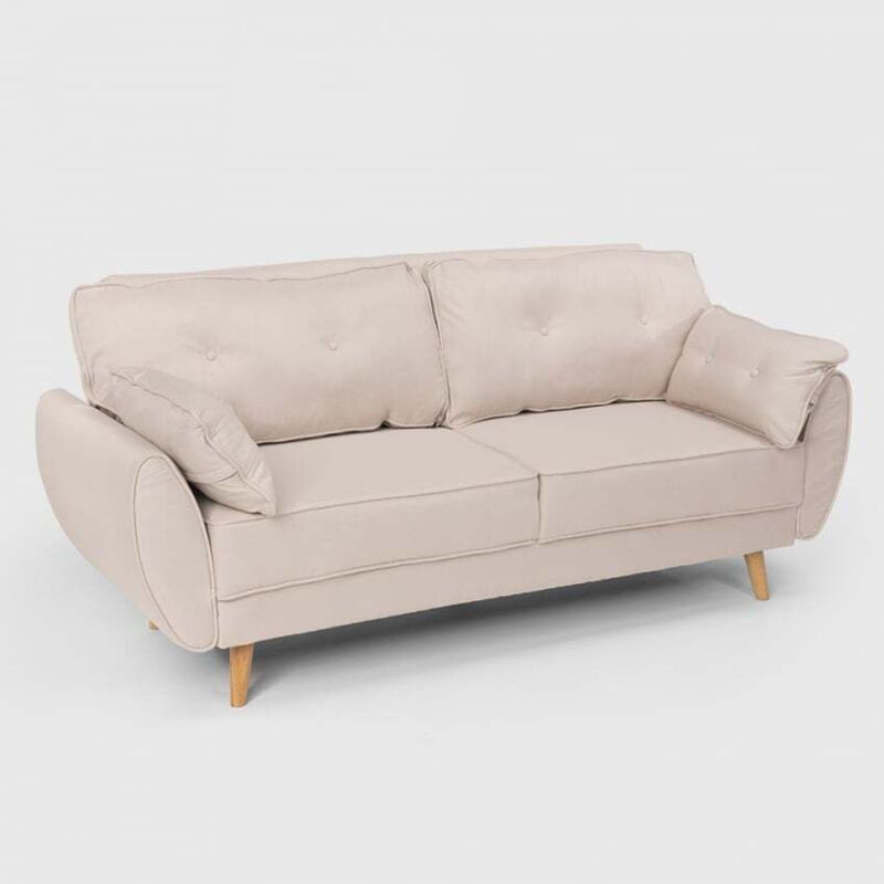 Fortaleza Schlafsofa Nordisches Design Schlafcouch Clic Clac 3-Sitzer aus Stoff - Beige