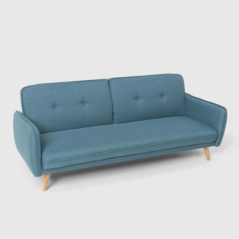 Merida Schlafsofa im Nordischen Design Schlafcouch Clic Clac 3-Sitzer aus Stoff - Blau