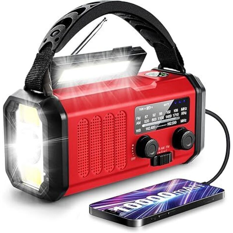 Notfall Hand Kurbel Radio, 10000mAh/37000mWh Solar Radio NOAA/AM/FM Wetter Radio, Notfall Handy Ladegerät Dynamo Radio mit Multifunktions LED