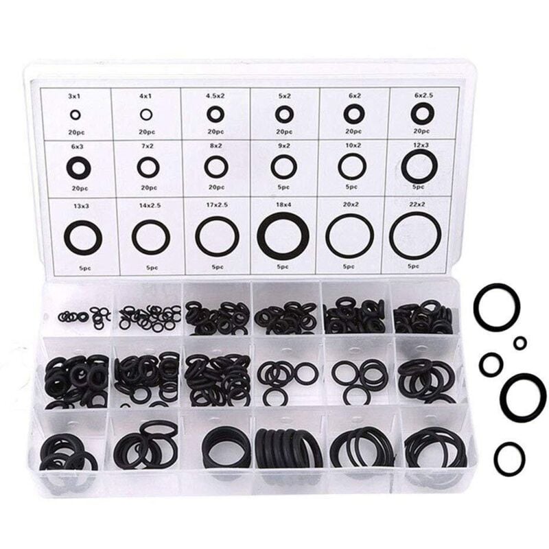 Shmshng - O-Ring-Set, 225-teilig, Antivibrations-Gummischeiben, 18 Größen, O-Ring-Sortiment-Set, Dichtungsring-Set, O-Ring-Unterlegscheiben-Set,