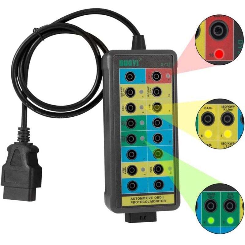 OBD2-Breakout-Box, 16-poliges Diagnosegerät, OBDII-Protokolldetektor, Kommunikations-/Diagnose-/Programmierungs-/Codierungs-Breakout-Box