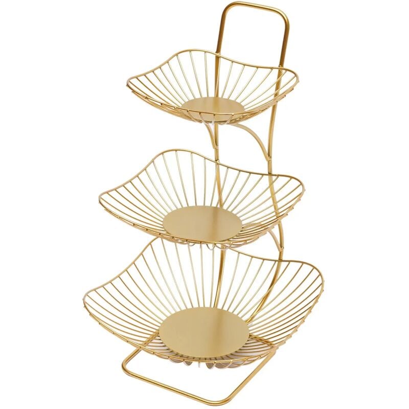Obst Etagere, 3 Stöckig Obstschale Modern Obstkorb aus Metall Obstständer für Gemüse Obst Snacks (Gold)