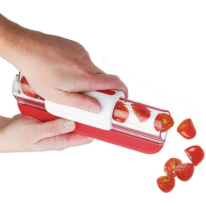 Obstschneider, Tomaten-/Trauben-/Kirschschneider, Küchenhelfer für Obst, Gemüseschneider, Küchenutensilien, 1 Stück rot, 20x7