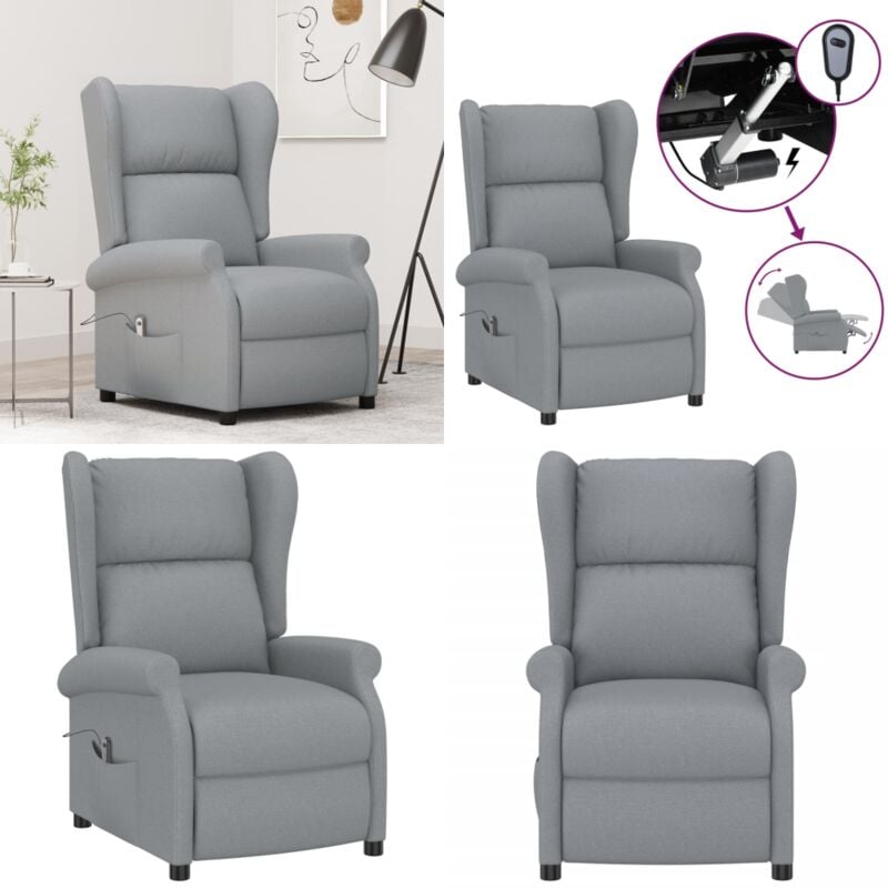 Vidaxl - Ohrensessel mit Liegefunktion Elektrisch Hellgrau Stoff - Fernsehsessel - Elektrischer Recamiere - Relaxsessel - Bequeme Lounge