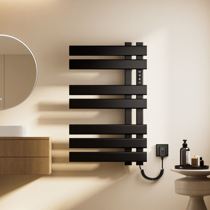 Handtuchheizkörper elektrisch,Badheizkörper elektrisch 450x720mm,Schwarzer intelligenter thermostatischer Handtuchheizer 235W,Elektrischer
