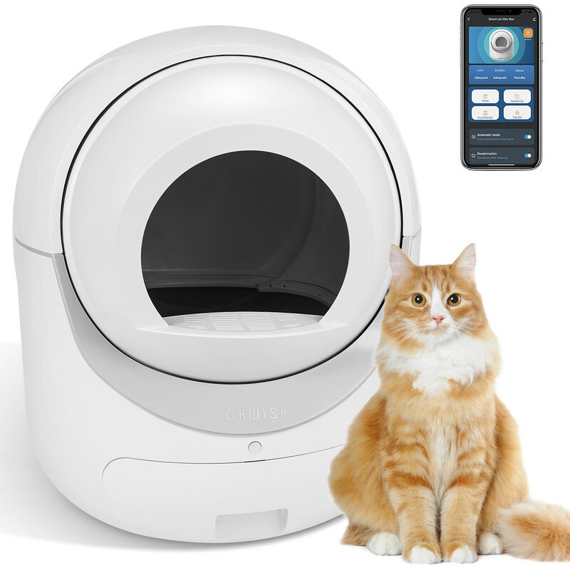 Katzentoilette Automatische selbstreinigende Katzentoilette mit App-Steuerung für alle Arten von Katzenstreu, sicher, Geruchsbeseitigung - Okwish