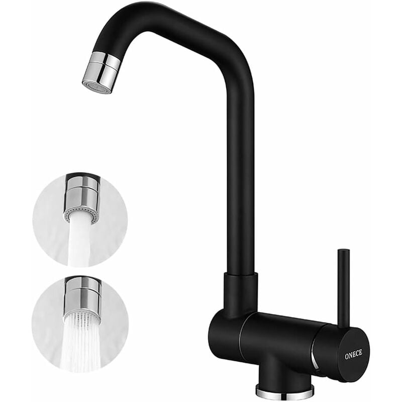 Vorfenstermontage Küchenarmatur Schwarz, Wasserhahn Küche Klappbar mit 2 Strahlarten, Armatur Küche Vorfenster mit 360° drehbar Auslauf,