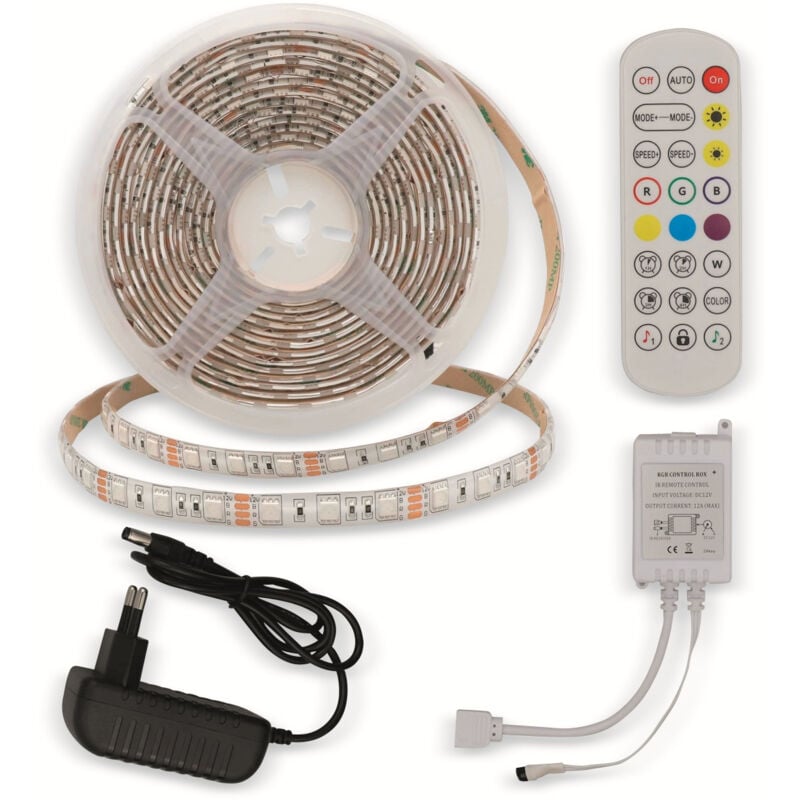 OPTONICA LED-Strip, RGB 4323, 12 V, 60 LEDs, EEK: G, 36 W, 2400 lm, mit Fernbedienung, 5 m, IP54