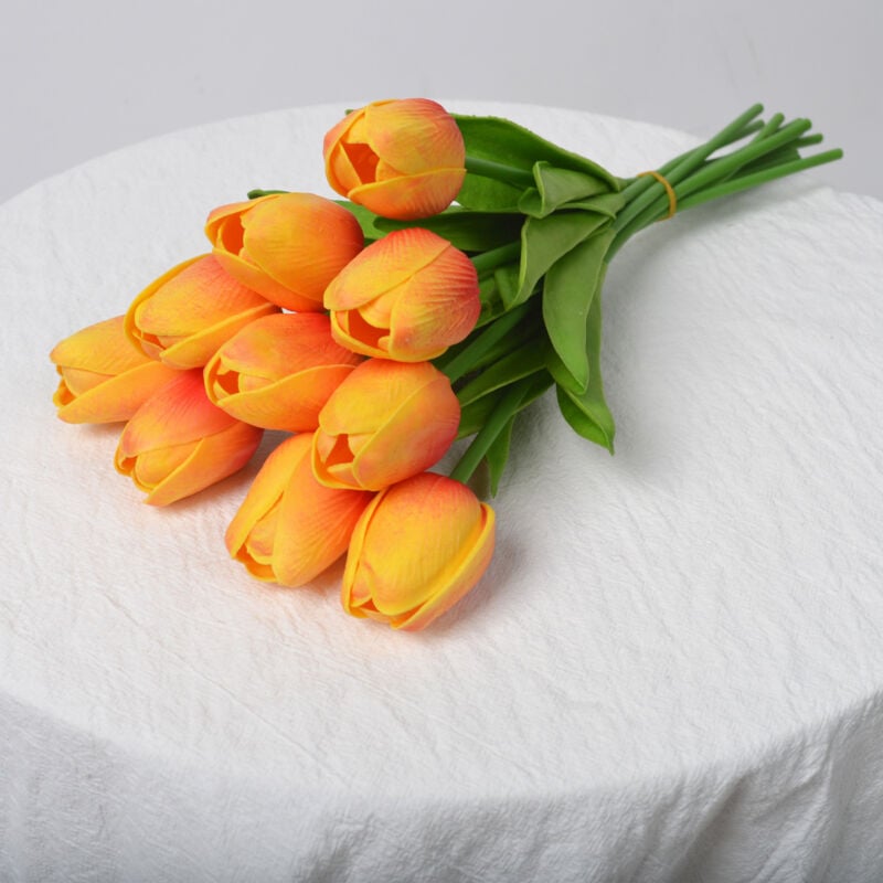 Orange 10 Tulpen Wohnzimmer Dekoration Blumenarrangement Kunstblumen Nordischer Stil Hochzeit Wohndekoration Accessoires