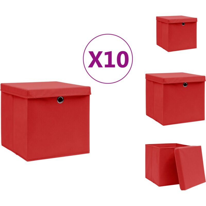 Ordnungshelfer - Living Aufbewahrungsboxen mit Deckeln 10 Stk. 28x28x28 cm Rot - Rot