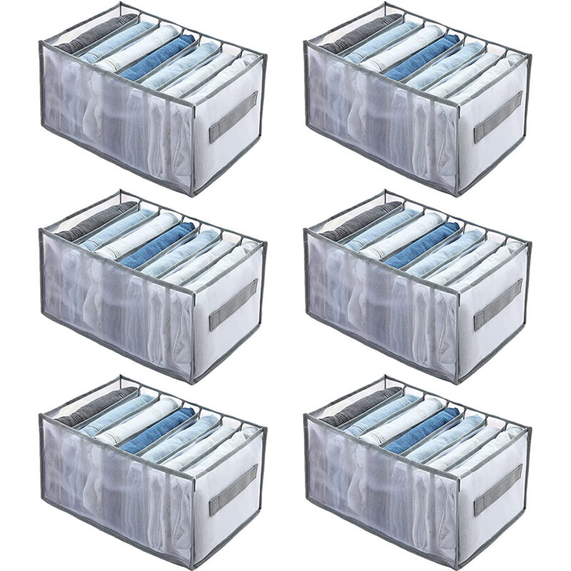 Sinbinta - Ordnungssystem Kleiderschrank, Faltbare Jeans Organizer, Kleiderschrank Organizer aus Mesh für Kleidung, Jeans, Hemden, 7 Staufächer - 6