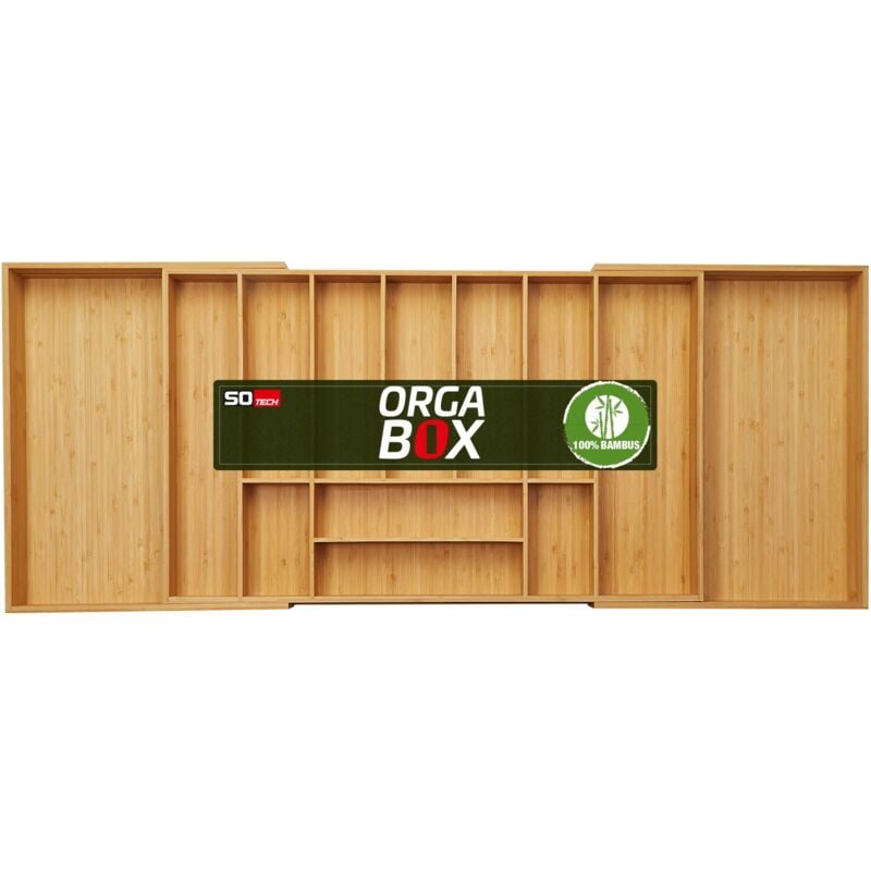 Orga-box universal Besteckkasten aus Bambus verstellbar für Schubladentiefe 473 mm (Innenmaß) für Schrankbreite 900 - 1200 mm bis 13 Fächer