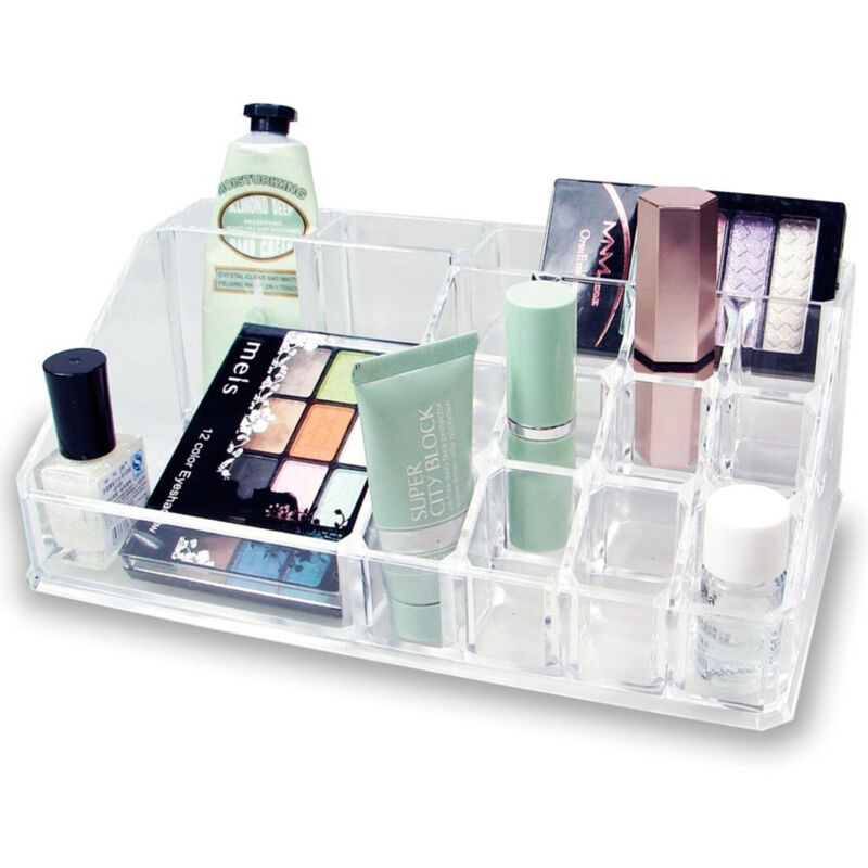 Trade Shop Traesio - Trade Shop - Kosmetik Organizer Make Up Zubehör Display 16 Teile 17 x 9cm Acryl -