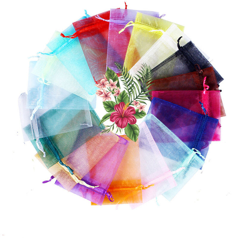 Organza-Beutel mit Kordelzug (100 Stück, gemischte Haarfarben), Schmuckbeutel, 7 x 9 cm Hochzeitsgeschenkbeutel, bunte Beutel für Lavendel,