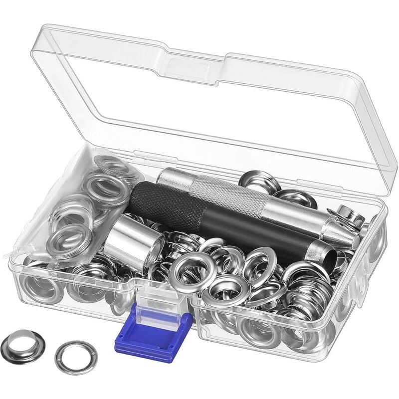 Ersandy - sen-Set, Werkzeuge, 10 mm Metall-Ösen-Sets, 100 Set Ösen-Set, Ösen-Set für die Reparatur von Segeltuchplanen, Zelten, Silber (2/5 Zoll)