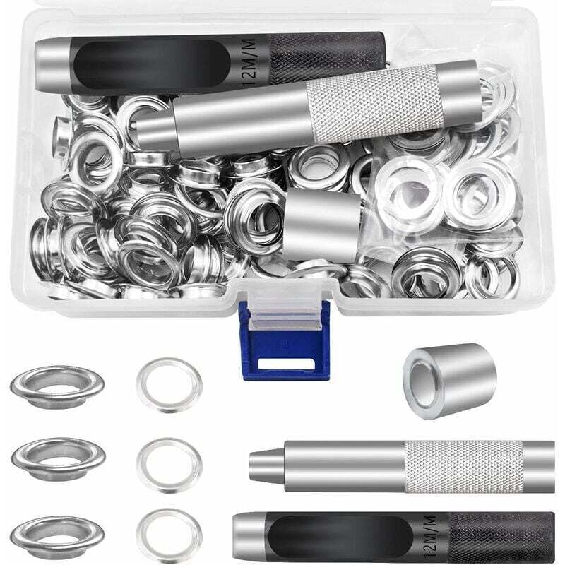 ZVD - sen-Set, Werkzeuge, 12 mm Metall-Ösen-Sets, 100 Set Ösen-Set, Ösen-Set für die Reparatur von Segeltuchplanen, Zelten, Silber (1/2 Zoll)