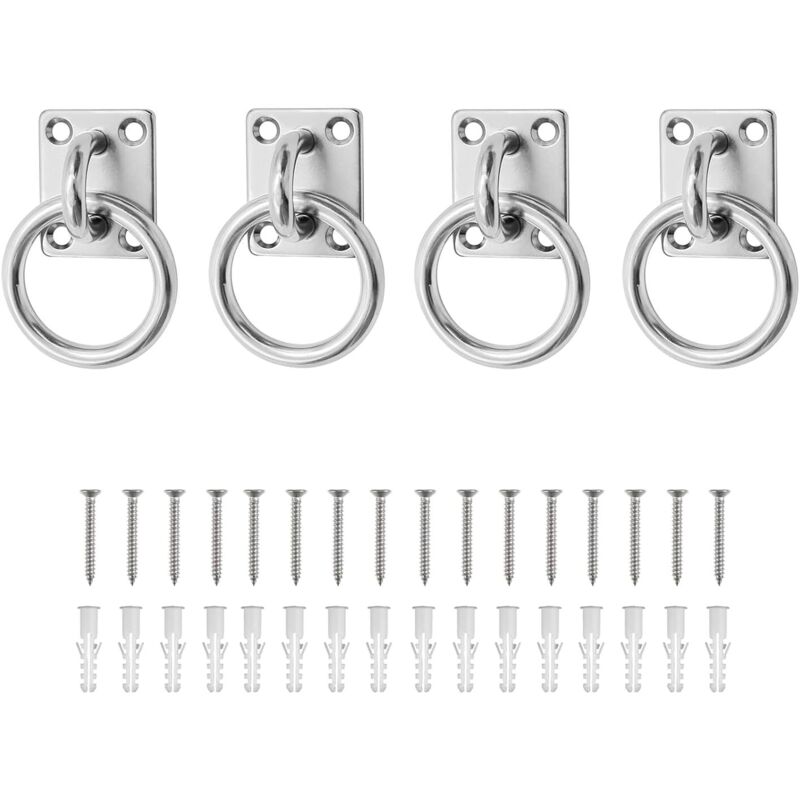Ösenplatte aus Edelstahl 304 – 4 Stück, Deckenmontage, Ösenplatte aus Edelstahl mit Öse – 5 mm Vierkantring, M5-Deckenhalterung für Pferde,