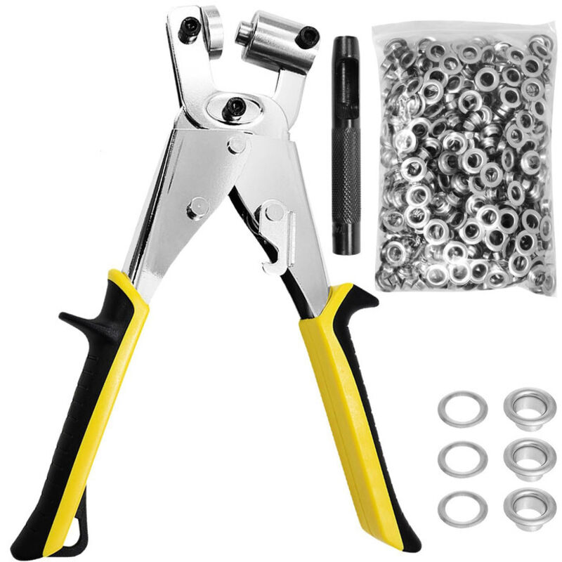 Ösenzange mit 200 Ösen (10 mm Durchmesser), Eisen + Legierung + Beschichtung + Gummi, geeignet für Leder, Gürtel, Jalousien und Stoffe (230 × 100 ×