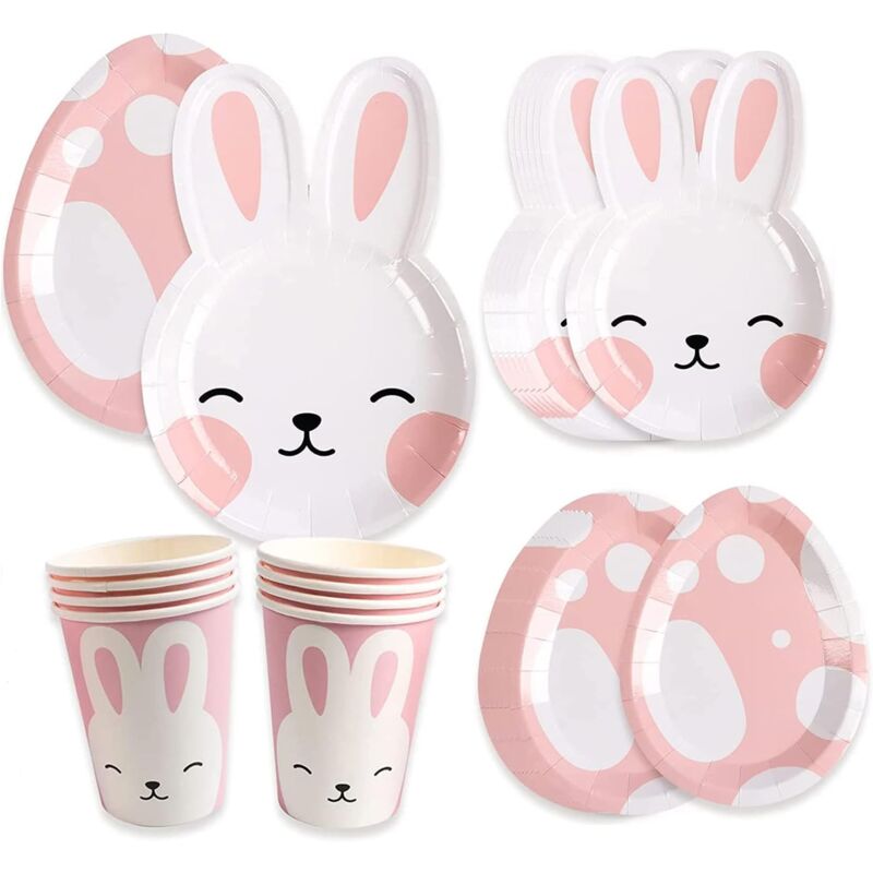 Bluedeer - Ostern Hase Partygeschirr Party Set (24 Gäste) Geburtstag Geschirr Teller Tassen Servietten Pappbecher für Ostern Geburtstag