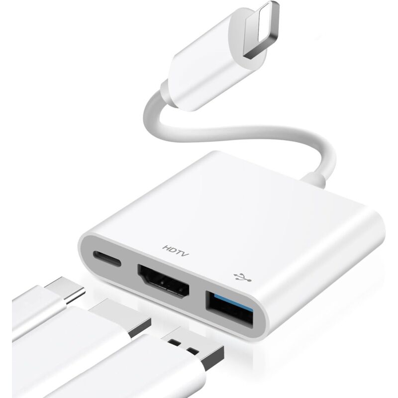 OTG-HDMI-Adapter für iPhone, 1080p Digital-AV-HDMI-Adapter mit USB-Anschluss und Ladebuchse, kompatibel mit iPhone 14, 13, 12, 11, XS, XRX, RX, 876,