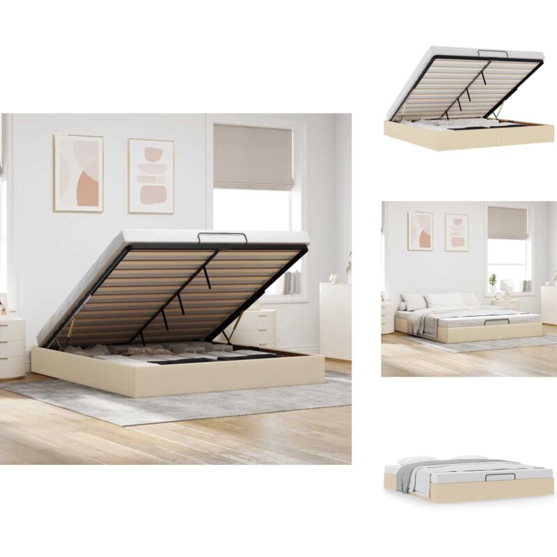 Ottoman-Bett ohne Matratze Creme 180x200 cm Stoff - Ottoman-Bett - Ottoman-Betten - Bettrahmen - Bettgestell