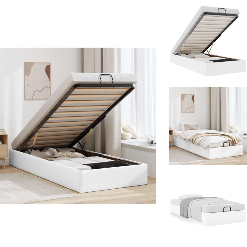 Ottoman-Bett ohne Matratze Weiß 100x200 cm Kunstleder - Ottoman-Bett - Ottoman-Betten - Bettrahmen - Bettgestell