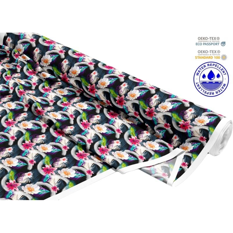 OUTDOOR DEKOSTOFFE OXFORD - Motiv rosa und weiße Blüten I DR123