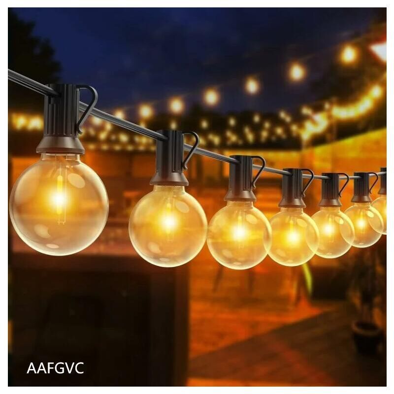 Lichterkette für den Außenbereich, 30 m LED-Lichterkette mit 50 + 2 bruchsicheren Glühbirnen, wasserdichte LED-Lichterkette für Terrasse, Garten,