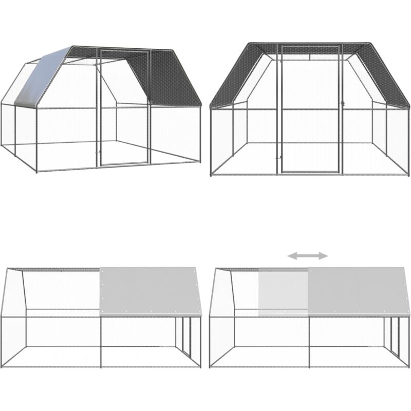 Outdoor-Hühnerkäfig 3x4x2 m Verzinkter Stahl - Hühnerkäfig - Vogelvoliere - Außenhaltung - Geflügelhaus - Stall Für Kleintiere - Home & Living