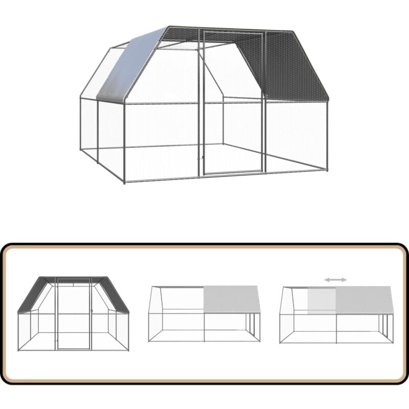 Outdoor-Hühnerkäfig 3x4x2 m Verzinkter Stahl - Hühnerkäfig - Vogelvoliere - Außenhaltung - Geflügelhaus - Stall Für Kleintiere