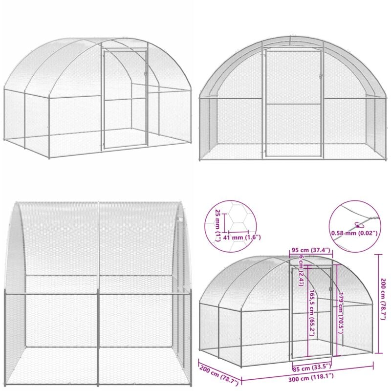 Outdoor-Hühnerstall 3x2x2 m Verzinkter Stahl - Hühnerstall - Hühnergehege - Freilandvoliere - Geflügelhaus - Vogelvoliere - Home & Living