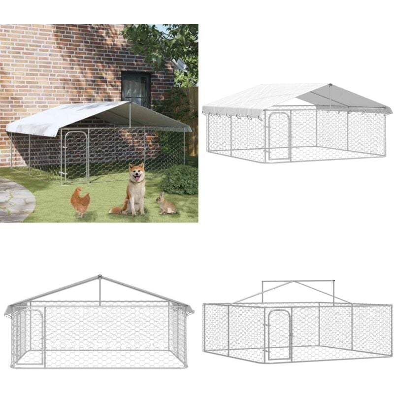 Outdoor-Hundezwinger mit Dach 300x300x150 cm - Outdoor Hundezwinger - Hundehütte - Hundegarten - Stahler Zaun - Wetterfeste Hundehütte - Home & Living