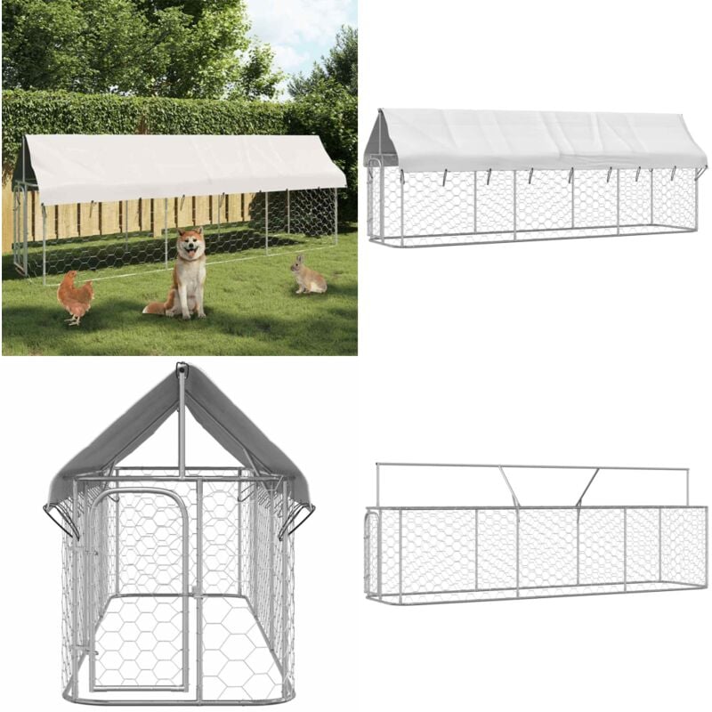 Outdoor-Hundezwinger mit Dach 400x100x150 cm - Outdoor Hundezwinger - Hundegarten - Hundehütte - Stahler Hundezwinger - Wetterfeste Hundehütte - Home