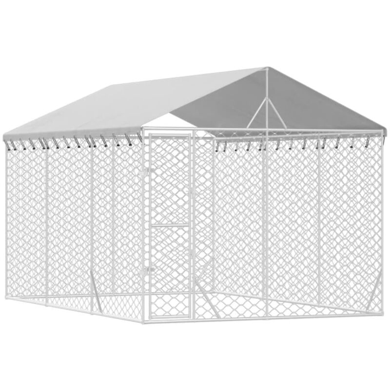 Outdoor-Hundezwinger mit Dach Silbern 3x4,5x2,5m Stahl Verzinkt - Vidaxl