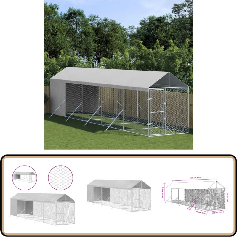 Vidaxl - Outdoor-Hundezwinger mit Dach Silbern 2x10x2,5 m Stahl Verzinkt - Hundezwinger - Auslauf - Hundehaus - Tierstall - Gartenzaun