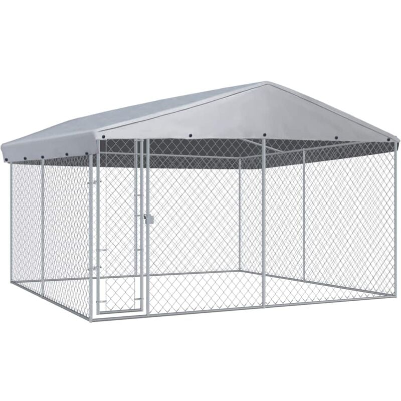 Outdoor-Hundezwinger mit Überdachung 382x382x225 cm Vidaxl