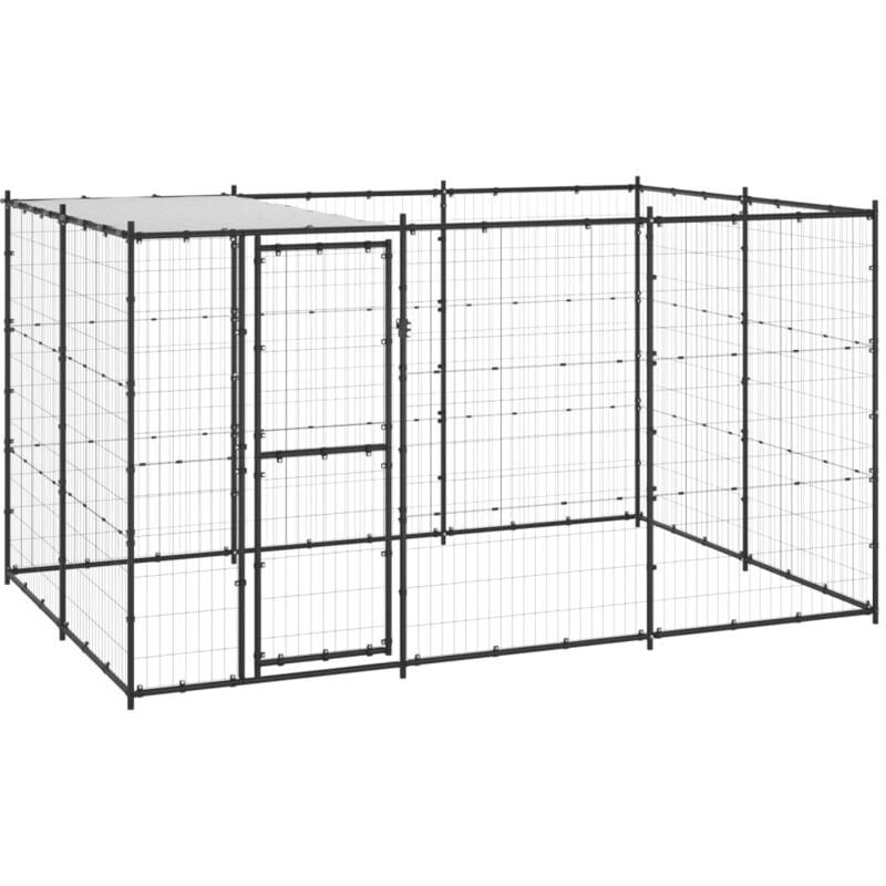 Outdoor-Hundezwinger mit Überdachung Stahl 7,26 m² - Vidaxl