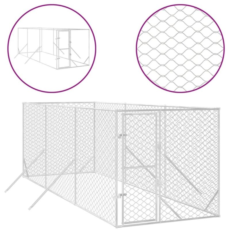 Outdoor-Hundezwinger Silbern 2x6x2 m Verzinkter Stahl Vidaxl